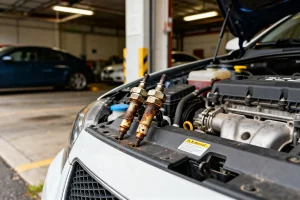 Bougies d'allumage rouillées retirées après avoir mis de l'éthanol dans ma voiture essence