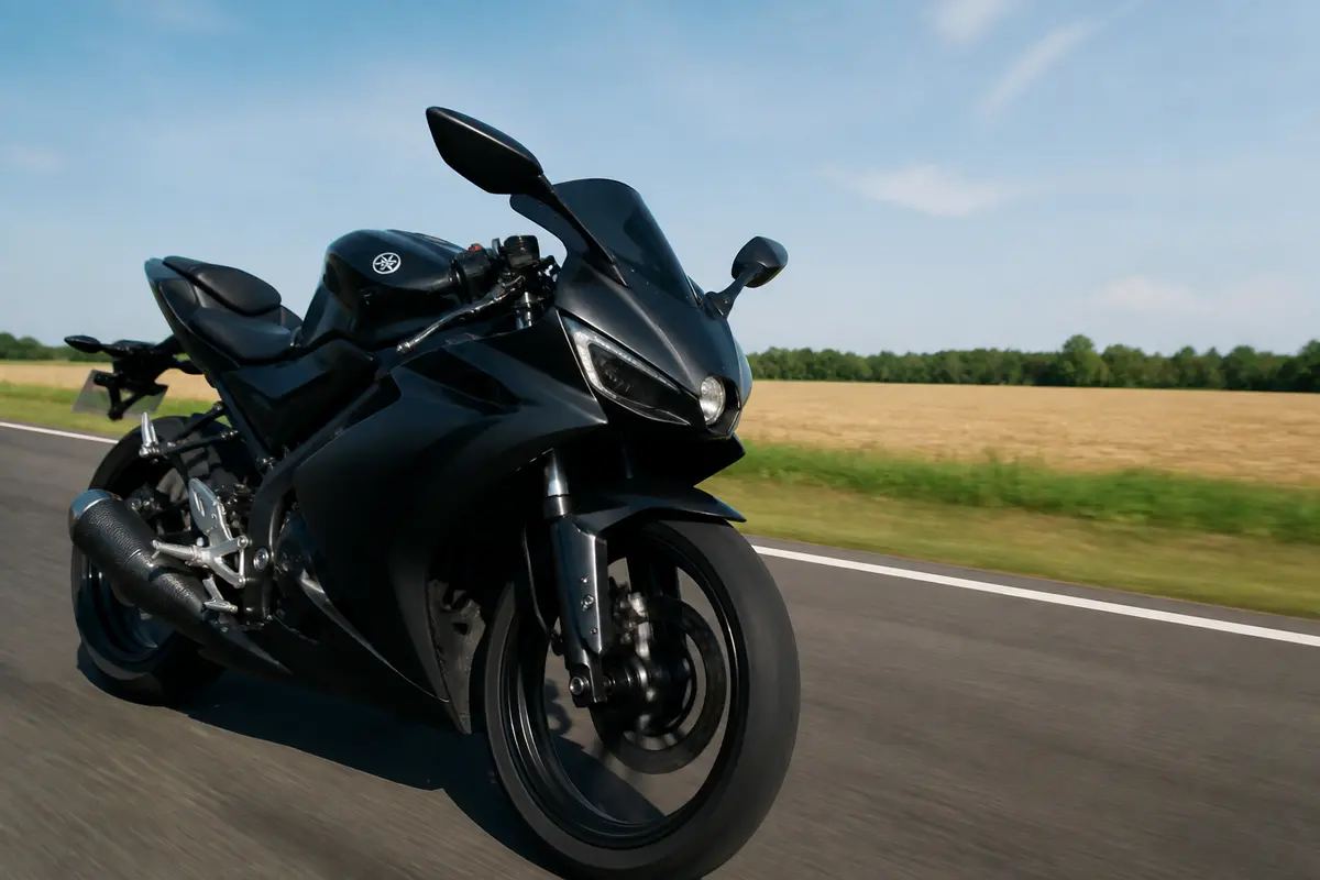 Moto sportive noire sur route, représentant la moto 125cc 4 temps la plus rapide