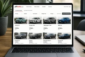 Site pifauto.com affiche liste de voitures neuves et d'occasion sur ordinateur portable